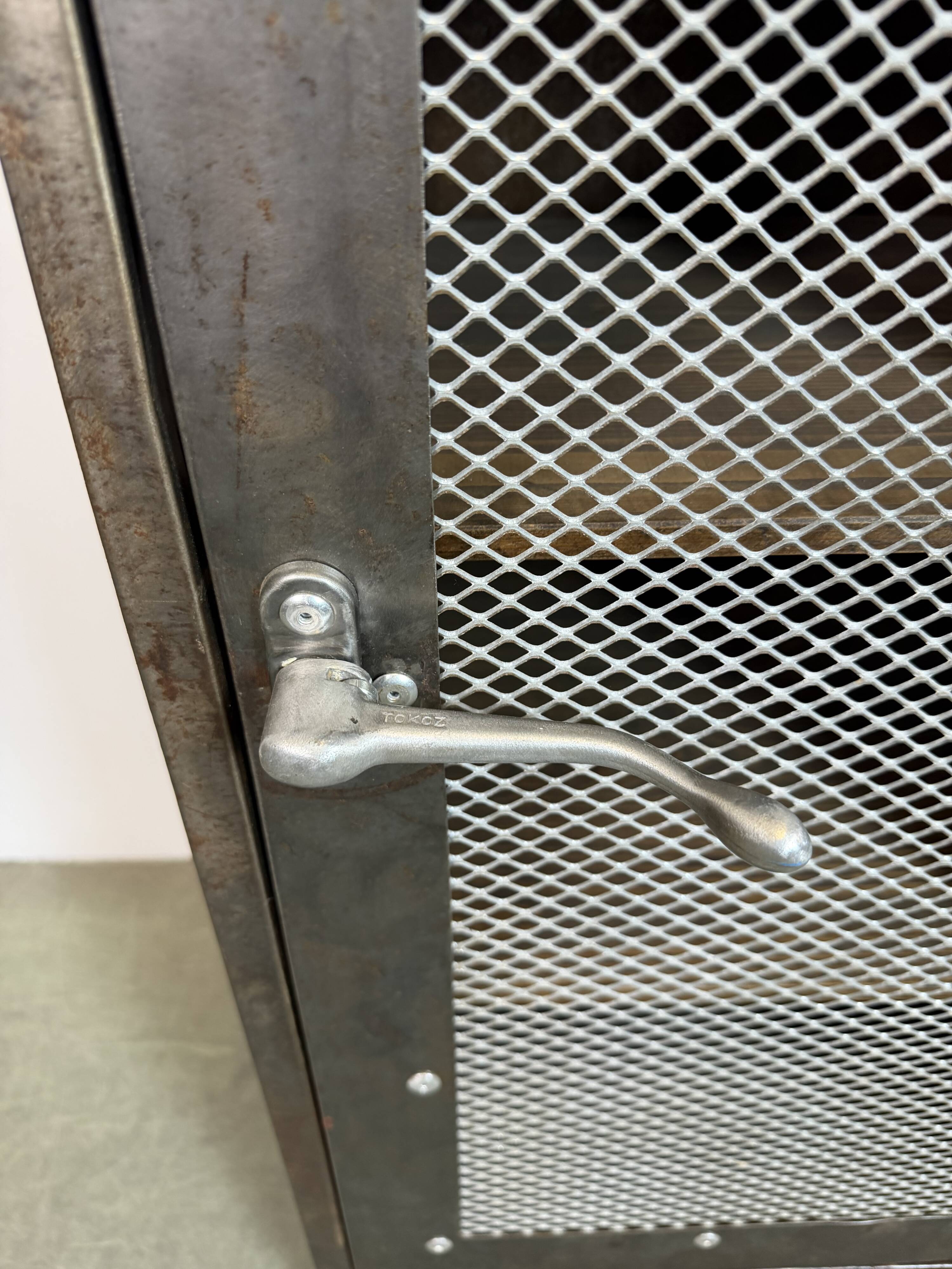 Industrial Iron Cabinet with Mesh Door, 1960s