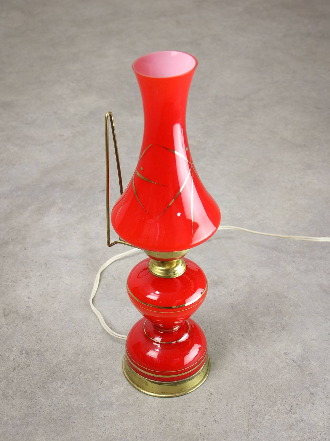 Mid-century Italian Red Glass and Brass Table / Wall Lamp
