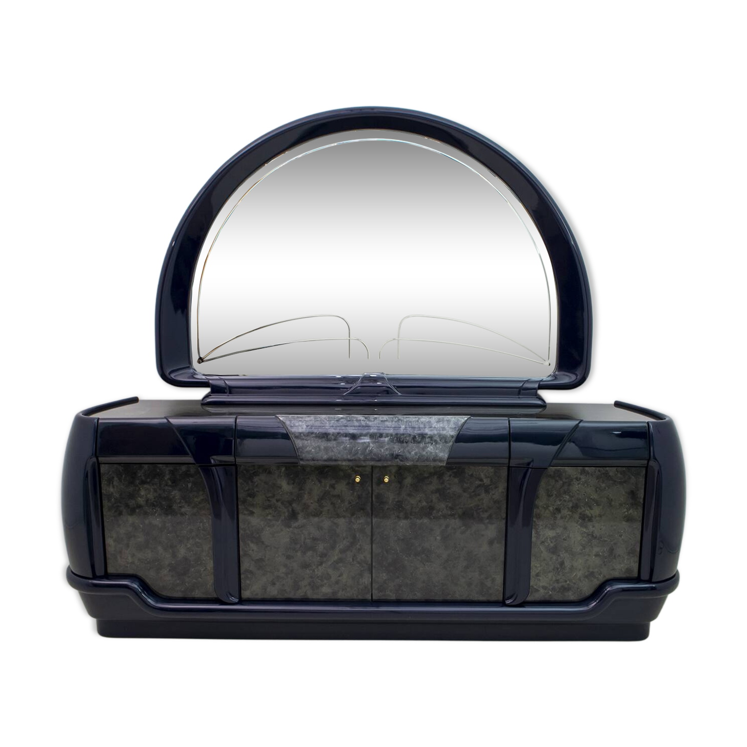 Postmodern Blue Lacquer and Black Marble Sideboard by DBM, Italy, 1980s