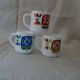 3 mugs mobil grosses fleurs Arcopal pub bleu  orange  ocre collection vintage
