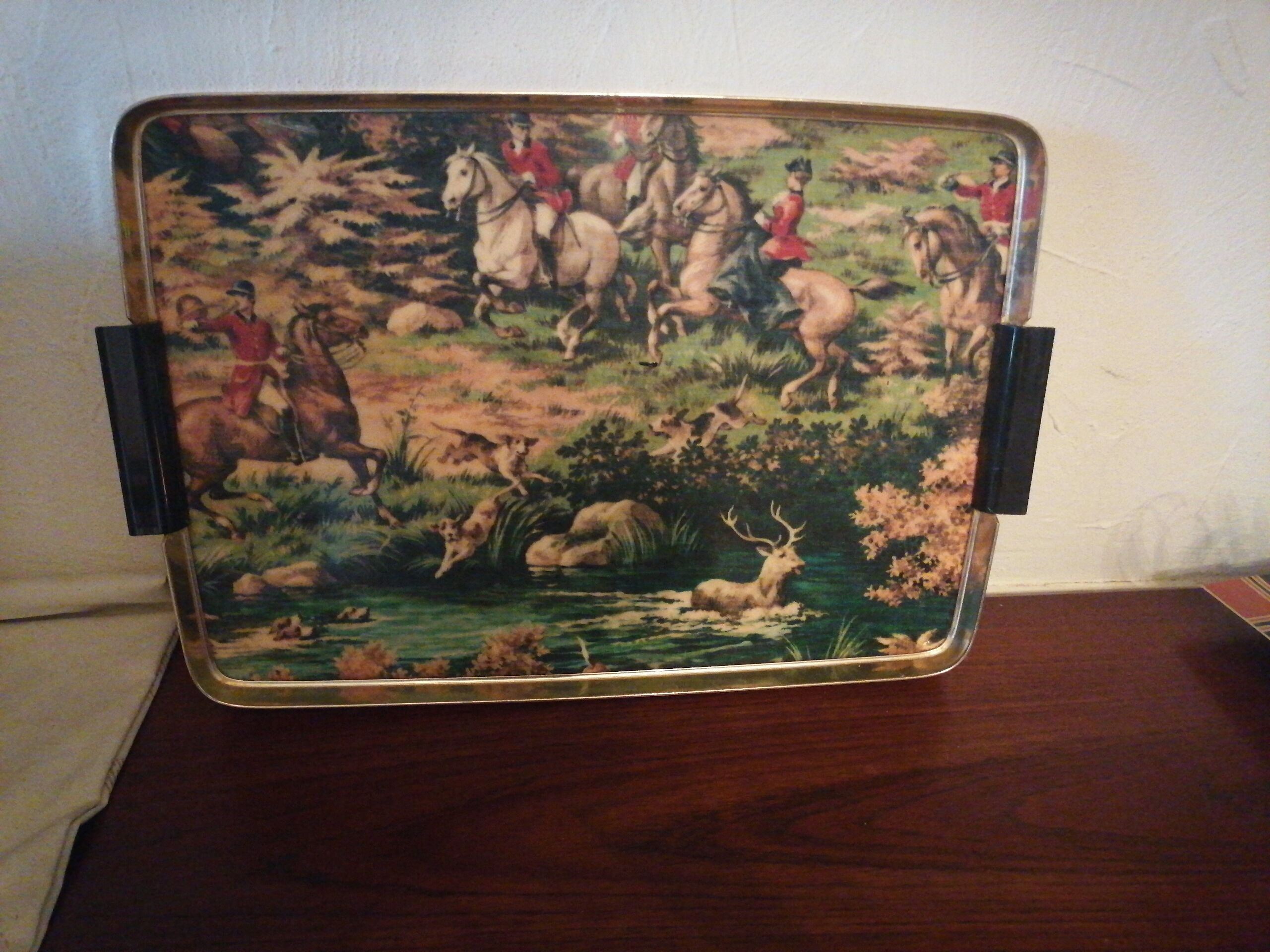 Plateau repas 1960 decor chasse a courre