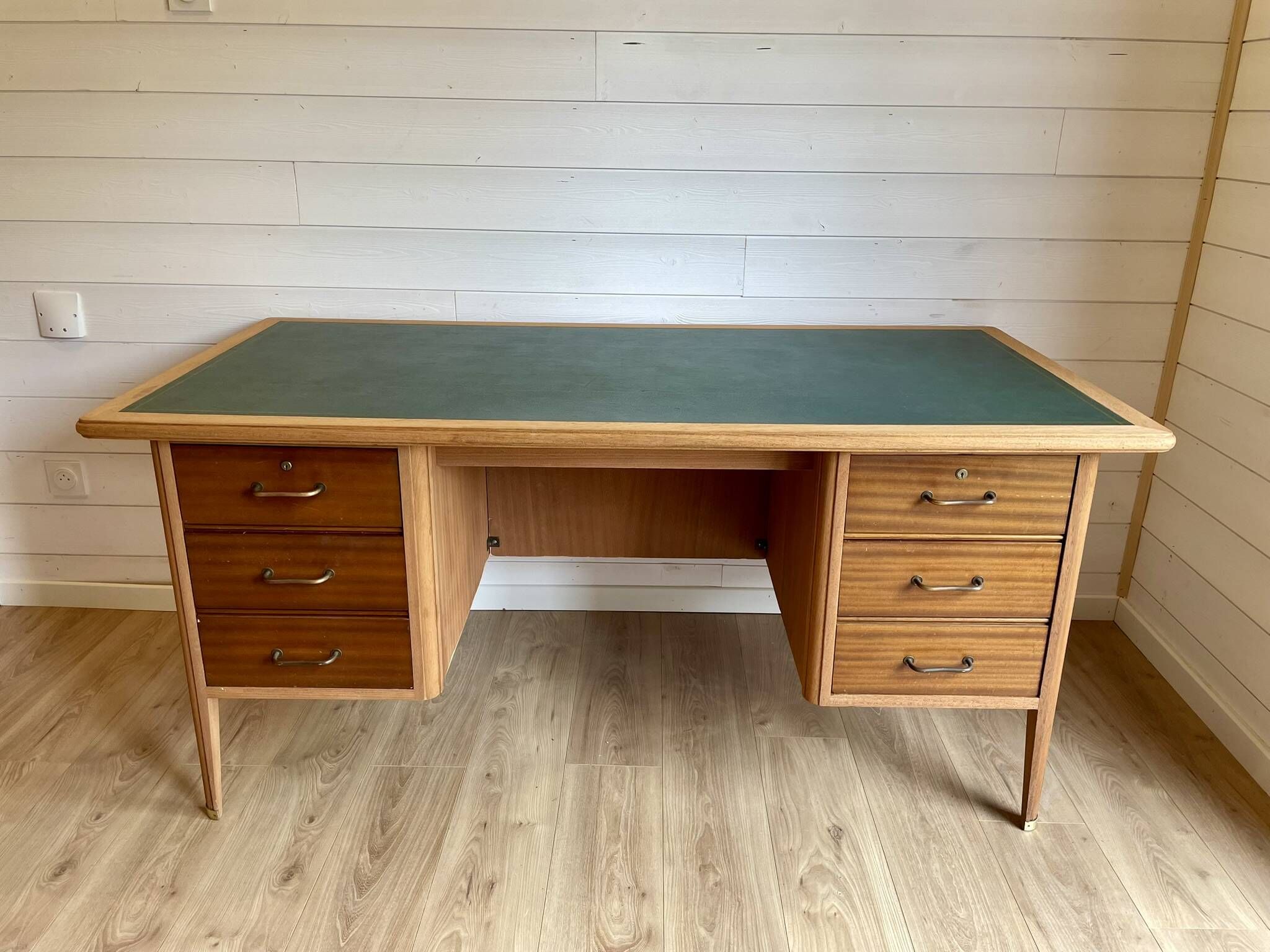 Vintage Mid-Century brass sabot ministerial/management desk