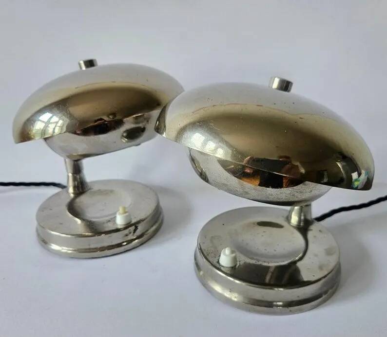 Pair of Very Rare Bauhaus Chrome Table Lamps, Art Deco, Franta Anyz, 1930s