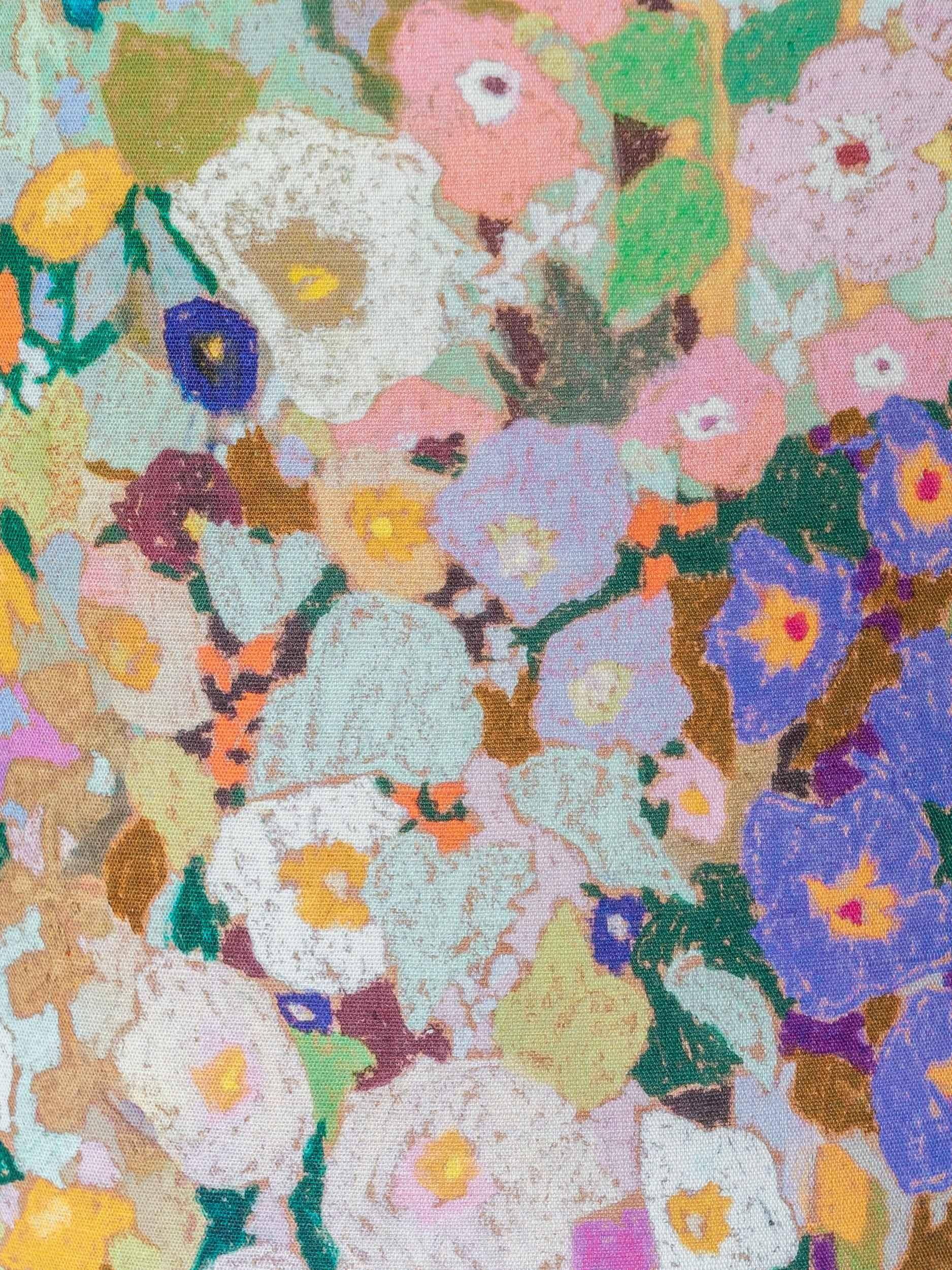 Large floral maximalist table lamp with a Delft ceramic base and new lampshade.