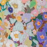 Large floral maximalist table lamp with a Delft ceramic base and new lampshade.