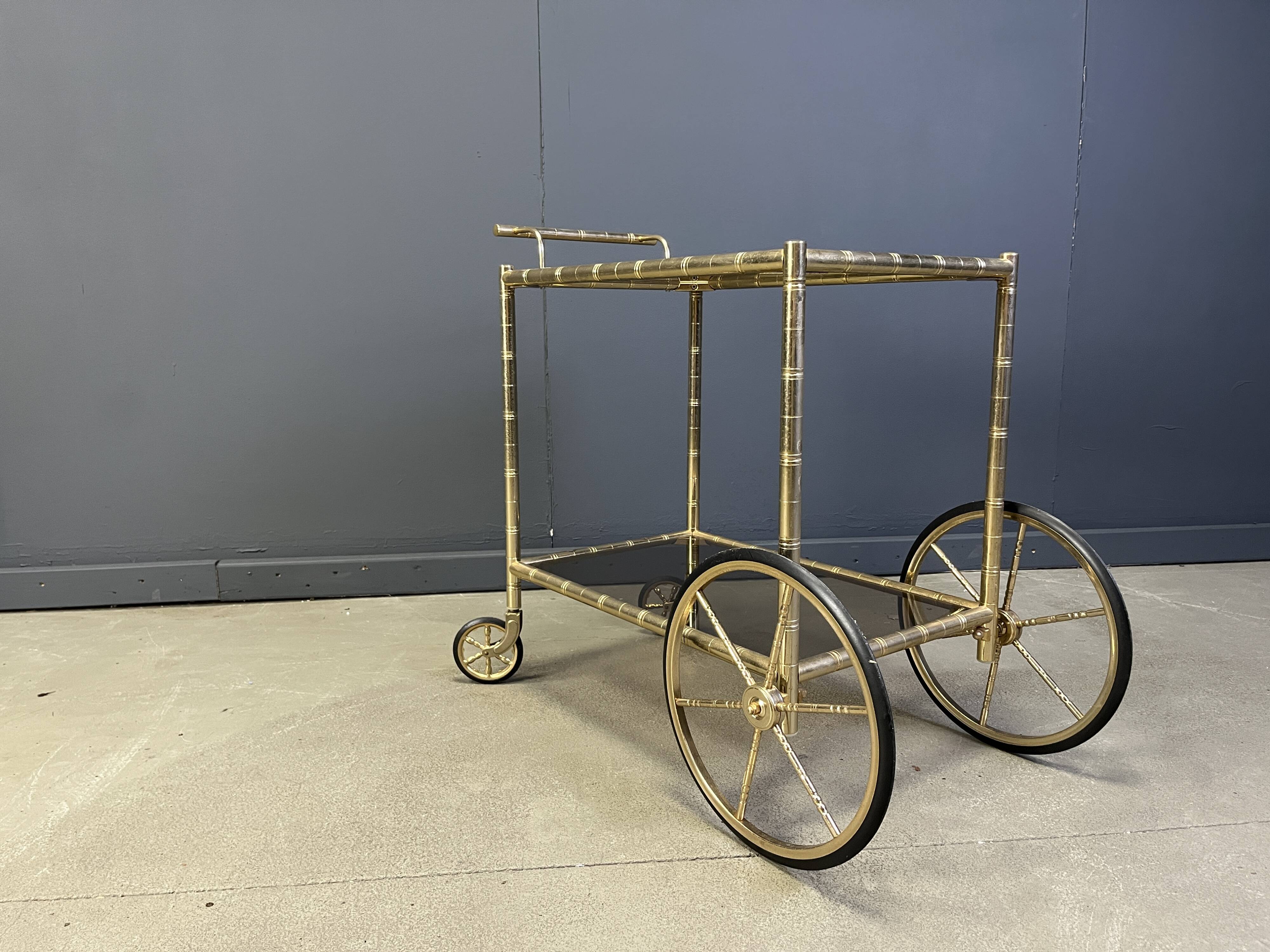 Chariot de bar en laiton imitation bambou, Orsenigo Italie, années 1970