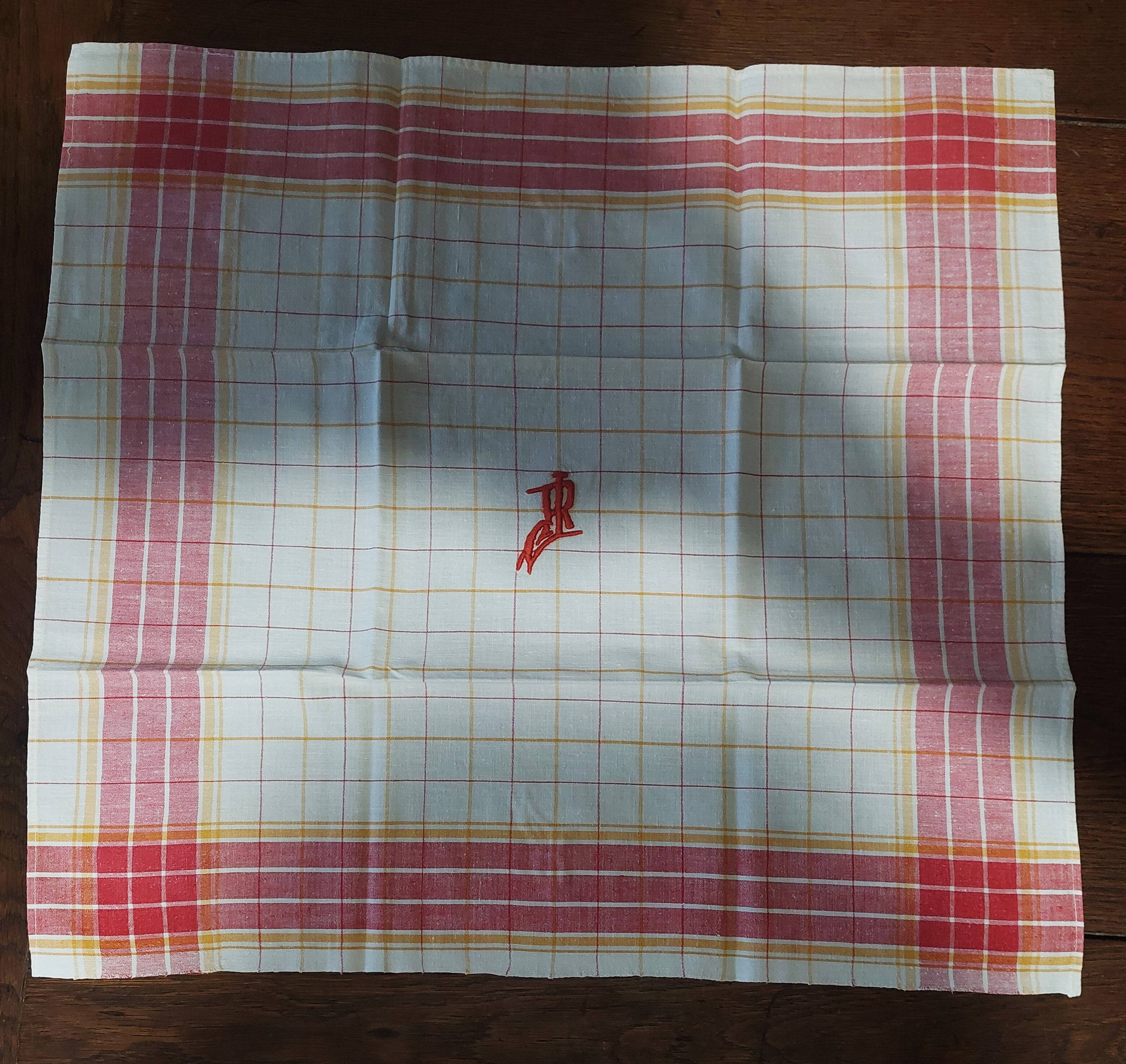 Napkins set of two checkered cotton monogram LR 53 X 57 cm