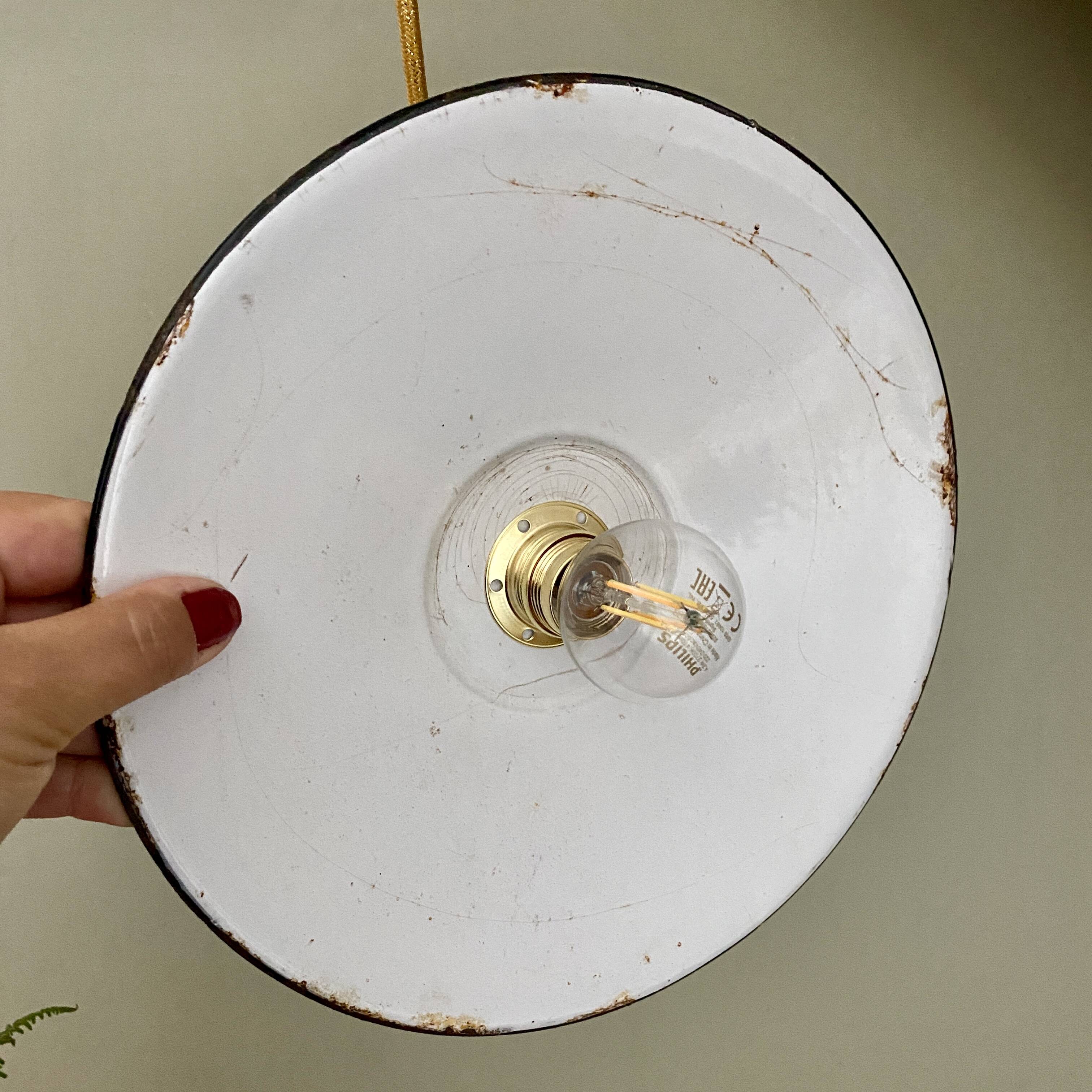 Vintage green enamelled sheet metal lampshade pendant light