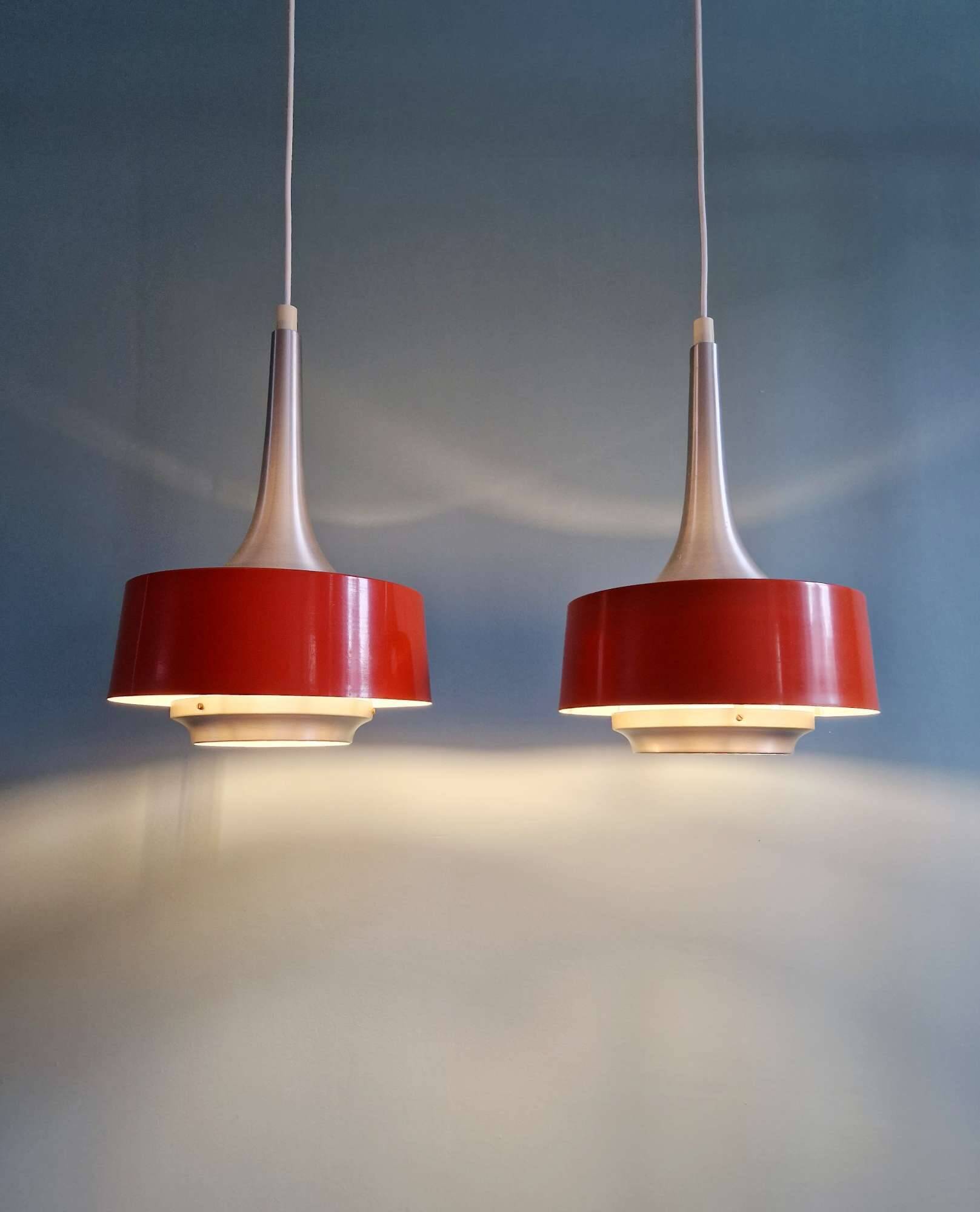 Pair of Scandinavian brushed aluminium pendants, 1960s