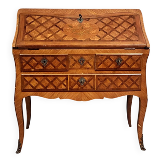 Louis XV period curved secretary desk in marquetry, circa 1750