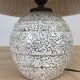 Lampe boule art déco, céramique crispée blanche, abat jour laine