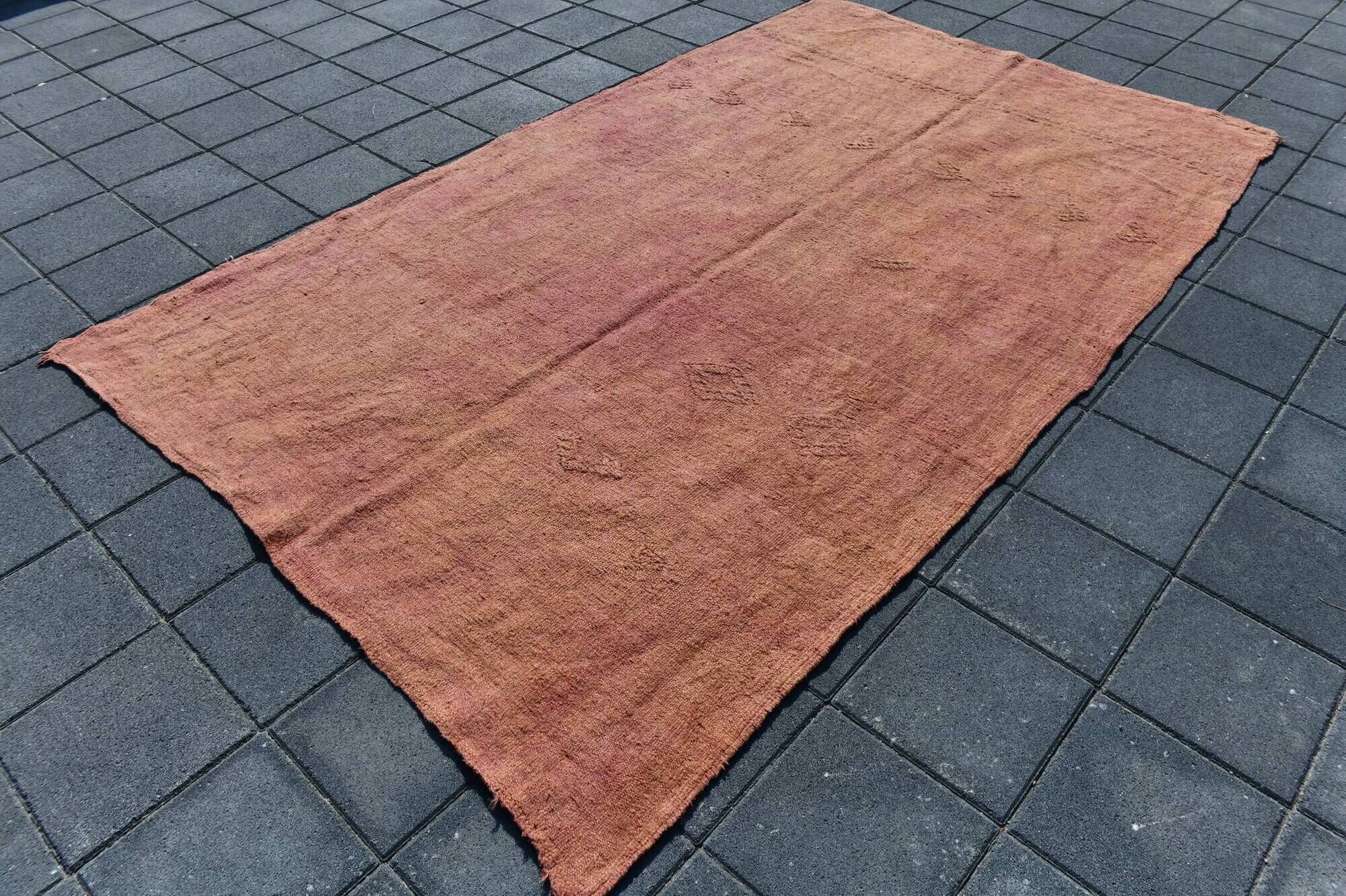 6x9 Turkish Vintage Kilim Rug, Terracotta Hand-Woven Minimalist Carpet