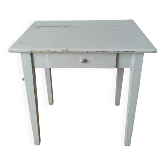 Table de ferme, table de cuisine, bureau rustique patiné bleu, années 50