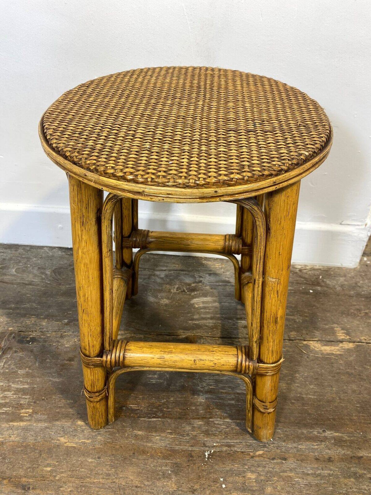 Rattan and cane stool, seaside spirit, mid-20th century.