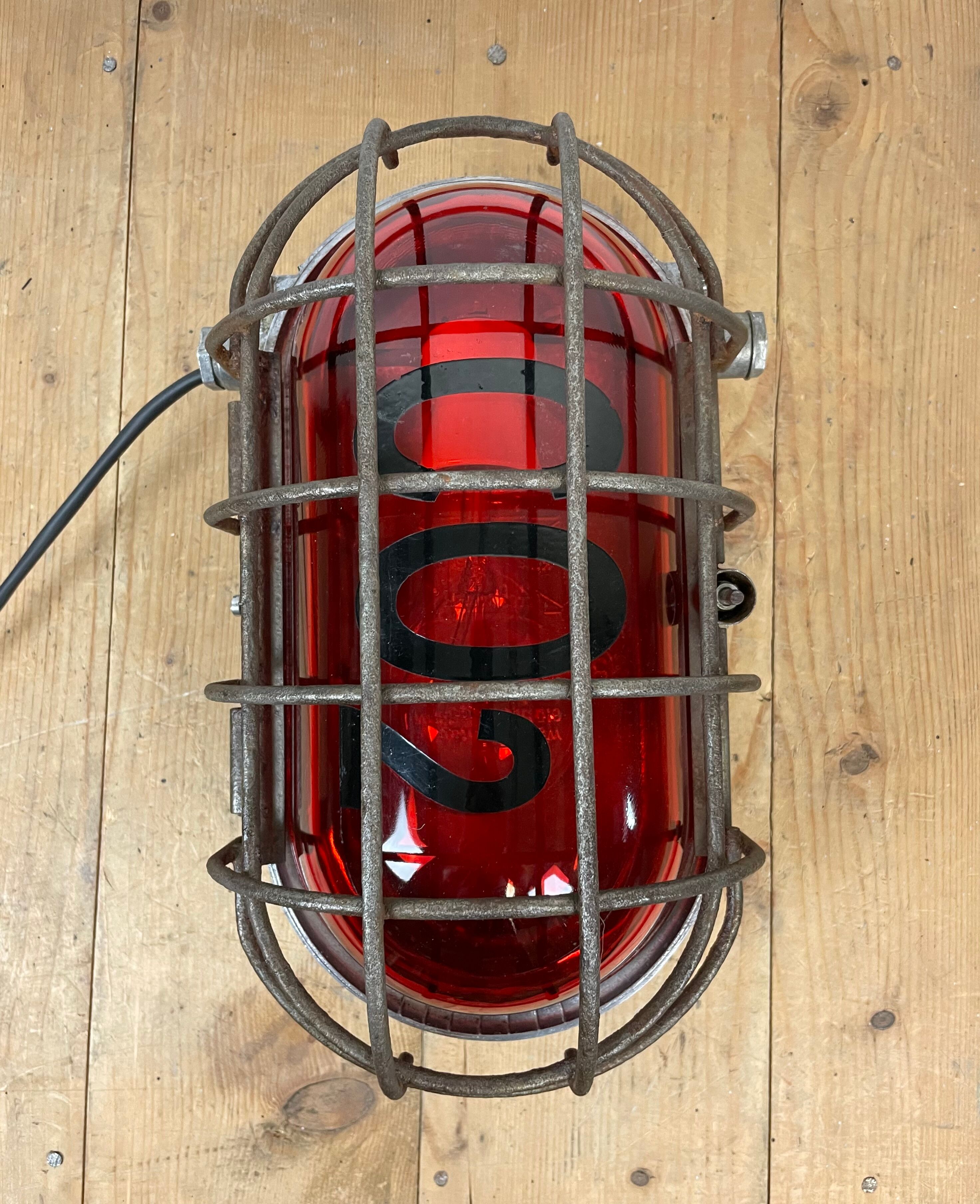 Industrial Cast Aluminium Wall Light with Red Glass from EOW, 1970s