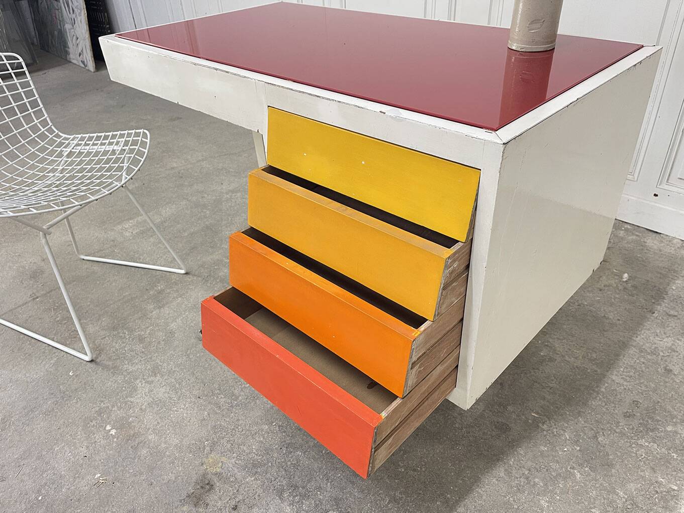 Sixties desk in wood and glass