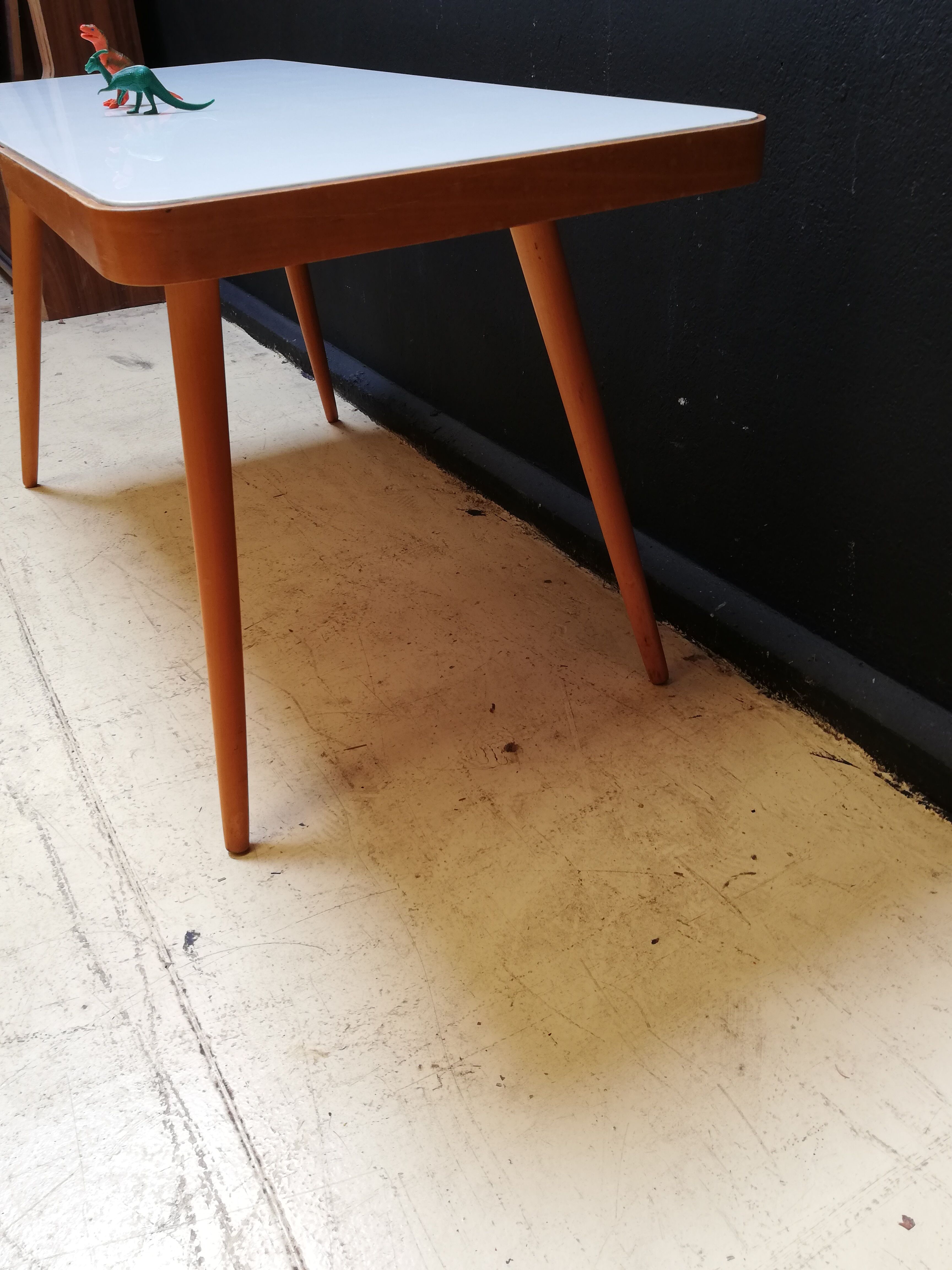 Wooden coffee table, children's desk glass top, interier praha, 1960, Czechoslovakia