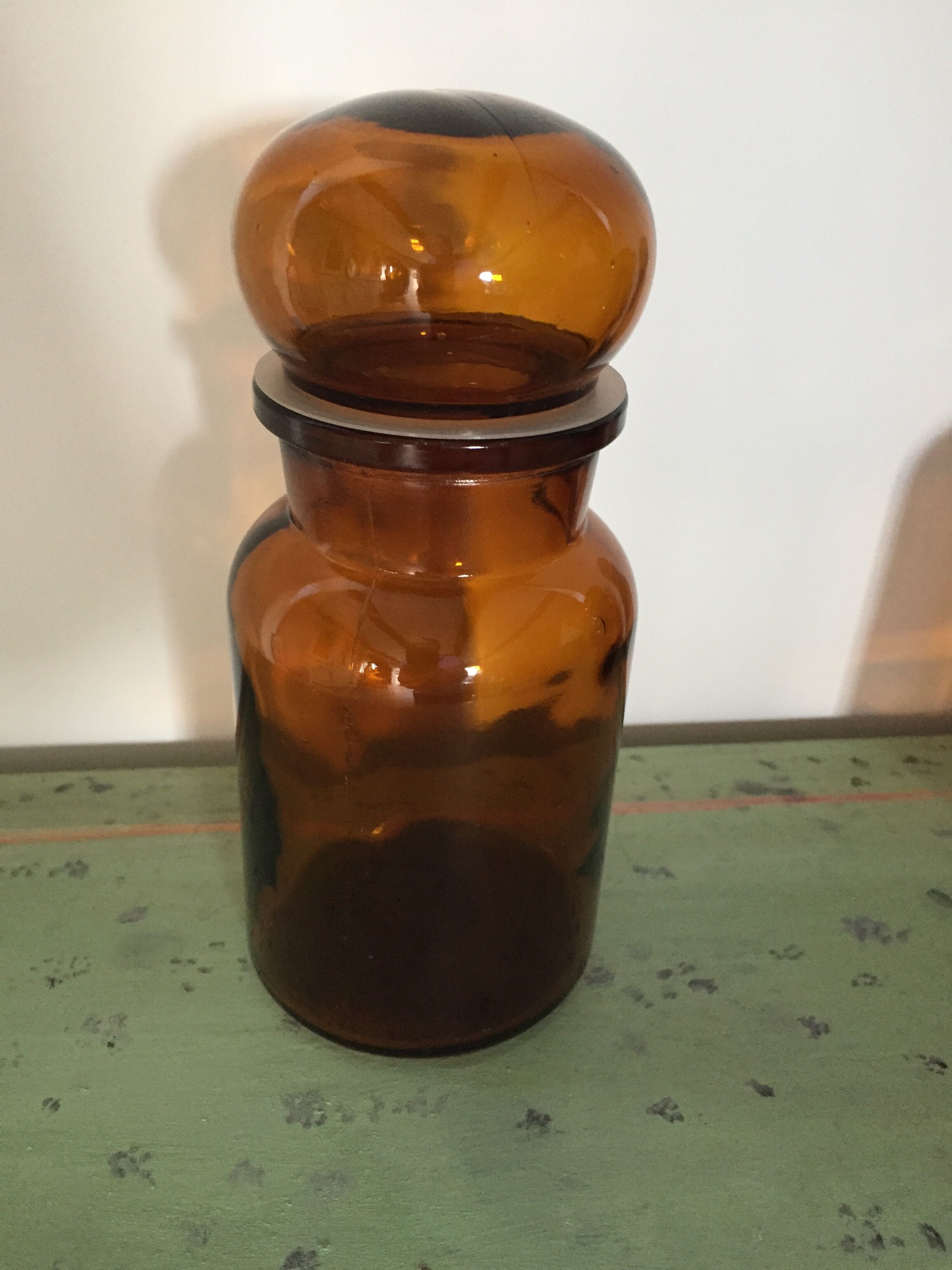 Lot of three pots of old amber brown apothecary