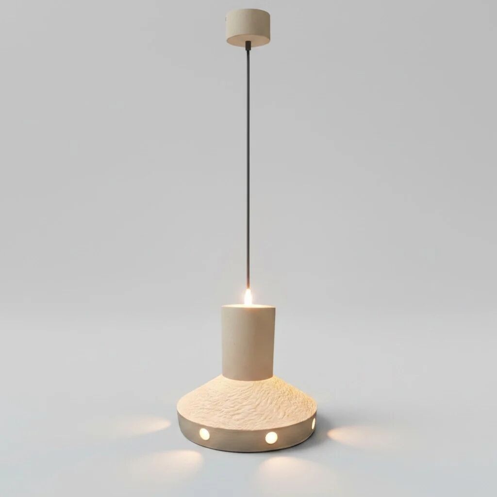 Lampe suspendue en céramique mate émaillée / années 1970