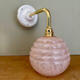 Vintage angled globe wall light in pink Clichy glass