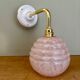 Vintage angled globe wall light in pink Clichy glass