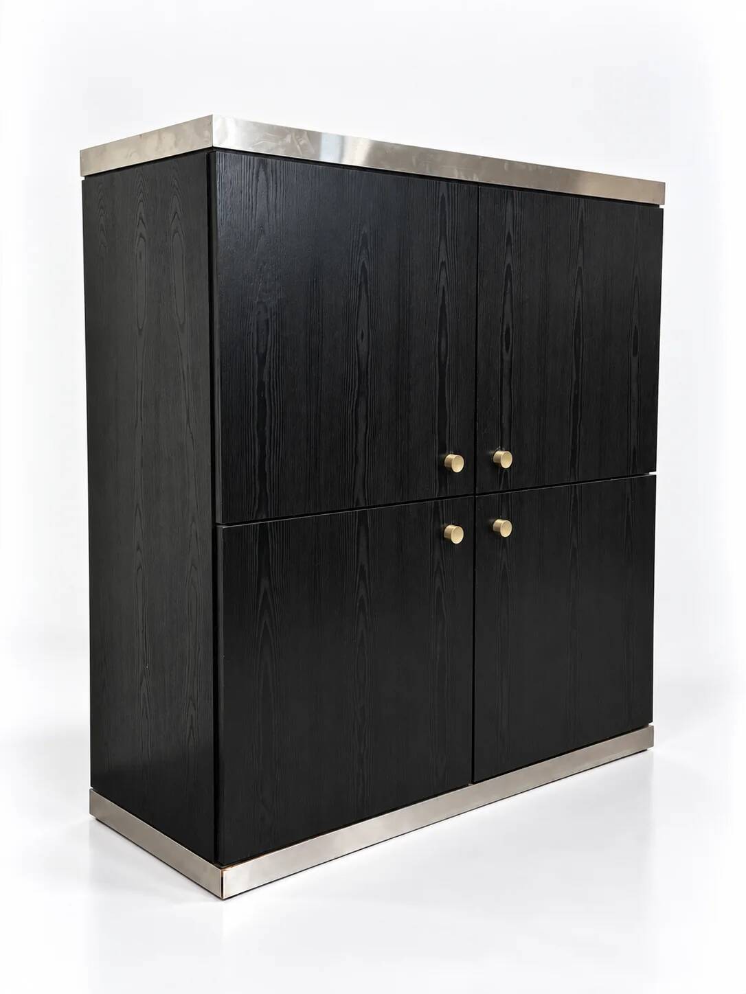 Black ash and steel bar cabinet, 1970s