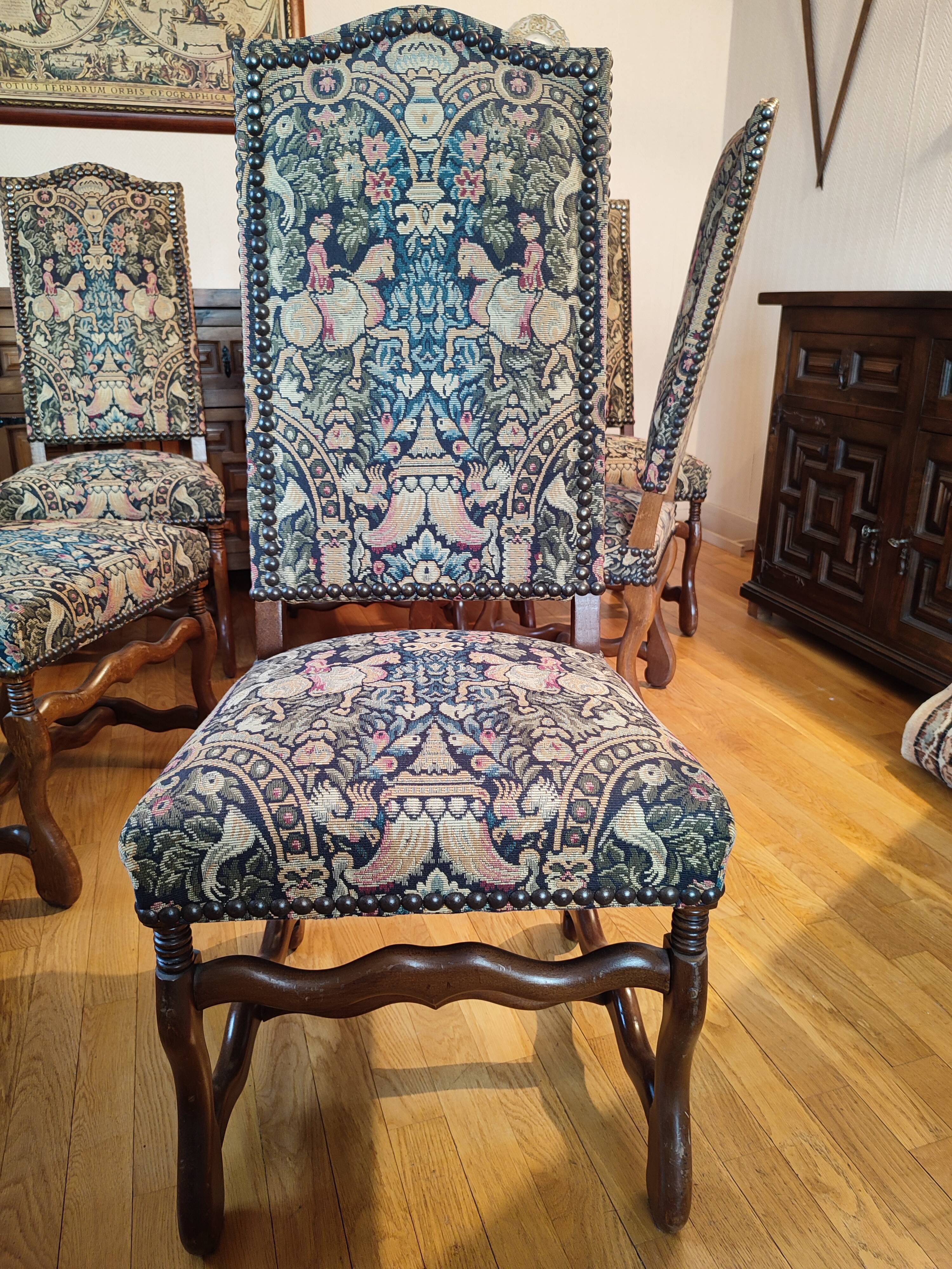 6 Louis XIII chairs with Aubusson tapestry
