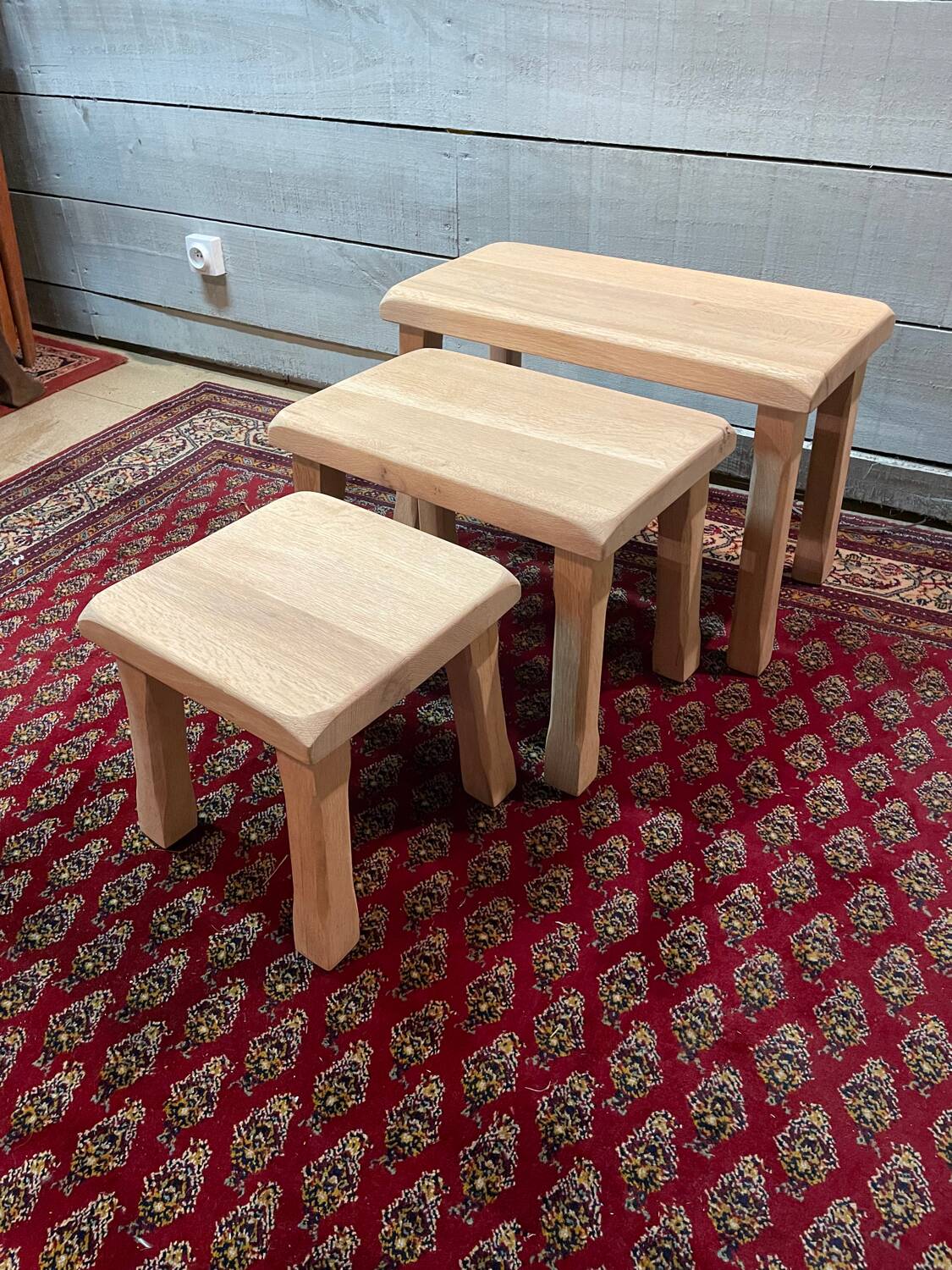 Vintage light wood nesting trio table