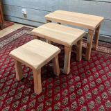 Vintage light wood nesting trio table