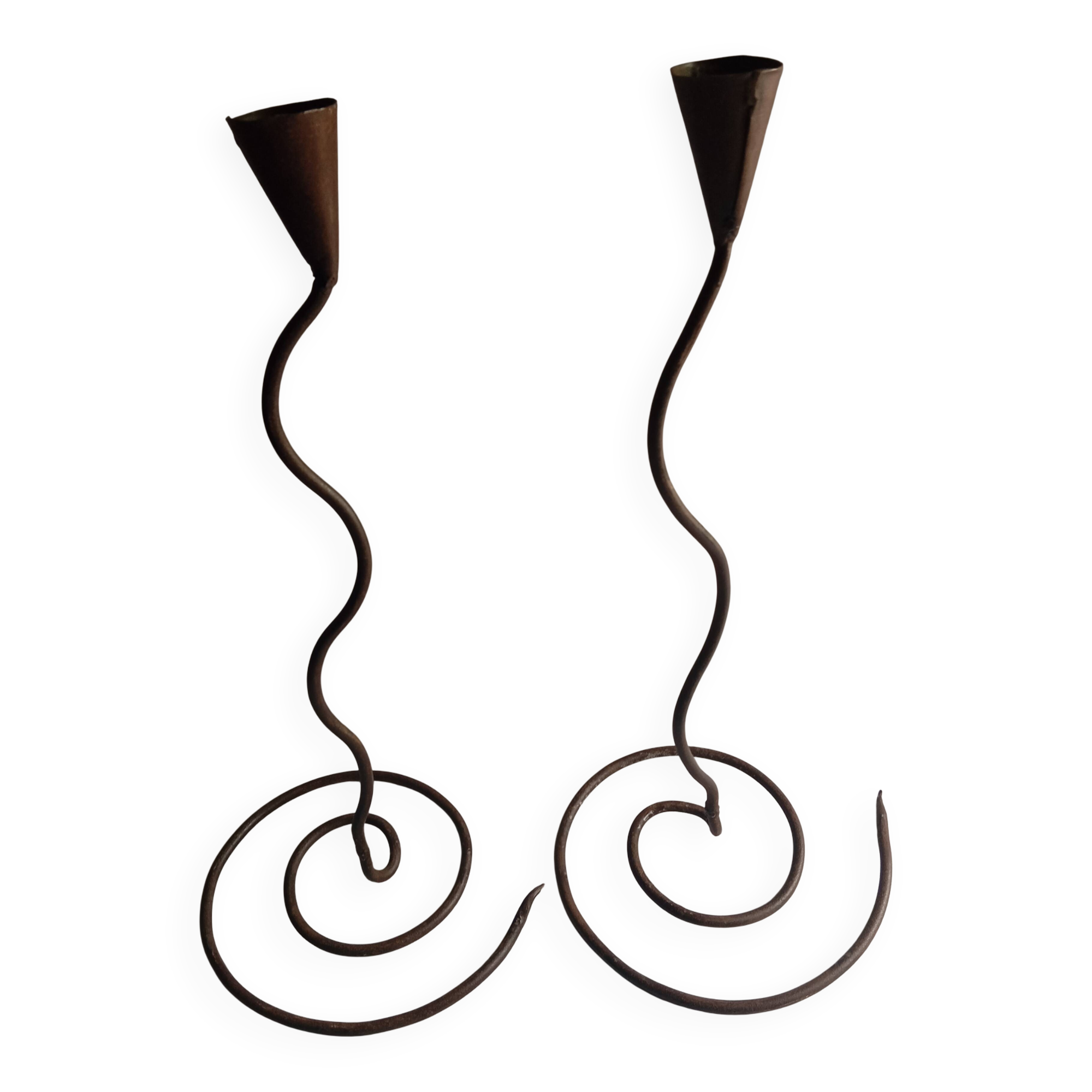 PAIR OF WROUGHT IRON CANDLE HOLDERS