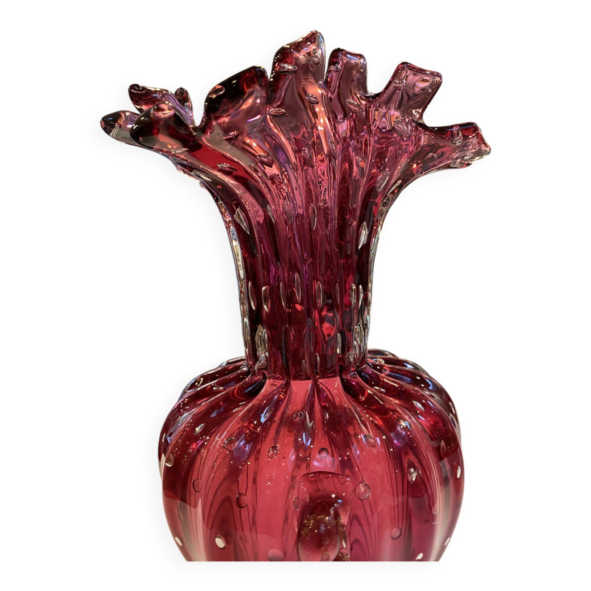 Murano glass vase, tinted and bubbled.