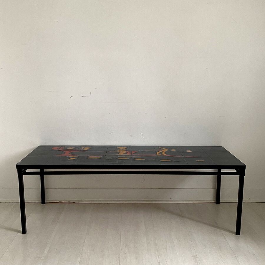 60's enamelled ceramic and metal coffee table