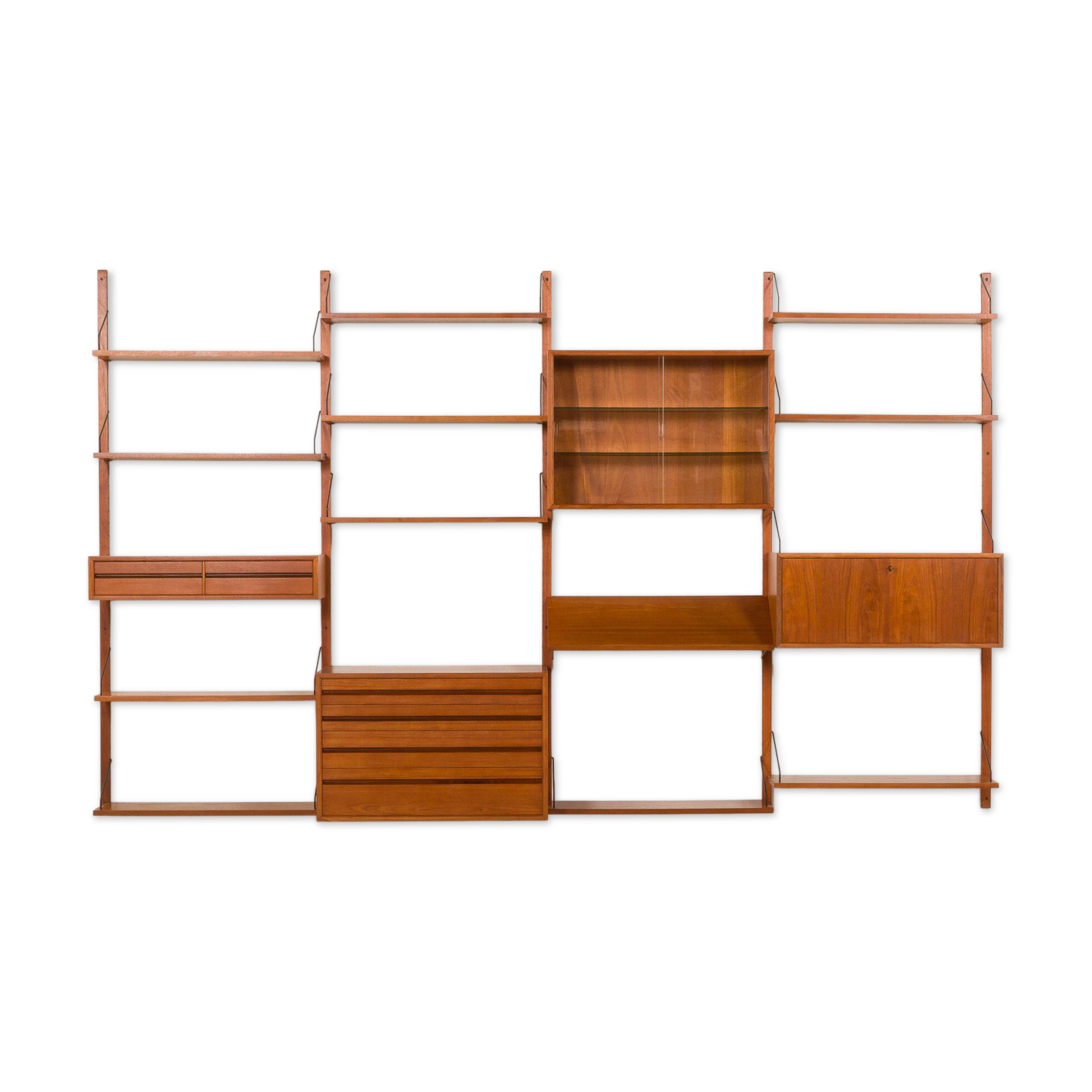 Poul Cadovius 4 bay teak wall unit for Cado, Denmark 1960s