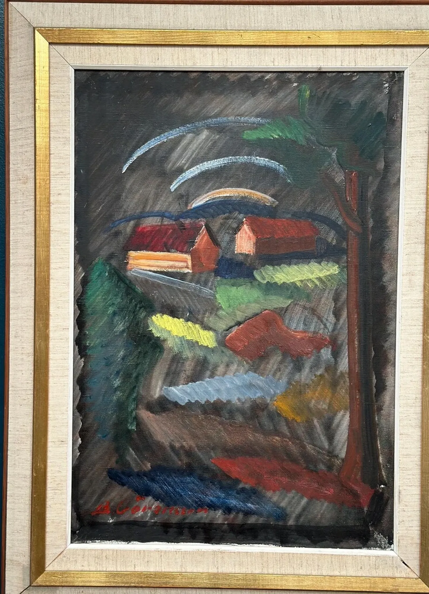 Large Original Swedish Oil on Canvas – “Landscape” by Bror Göransson – Signed – Vintage & Framed – 83 × 63 cm (32.7" × 24.8")