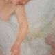 Ancient oval painting of a sleeping woman in oil on wood panel.