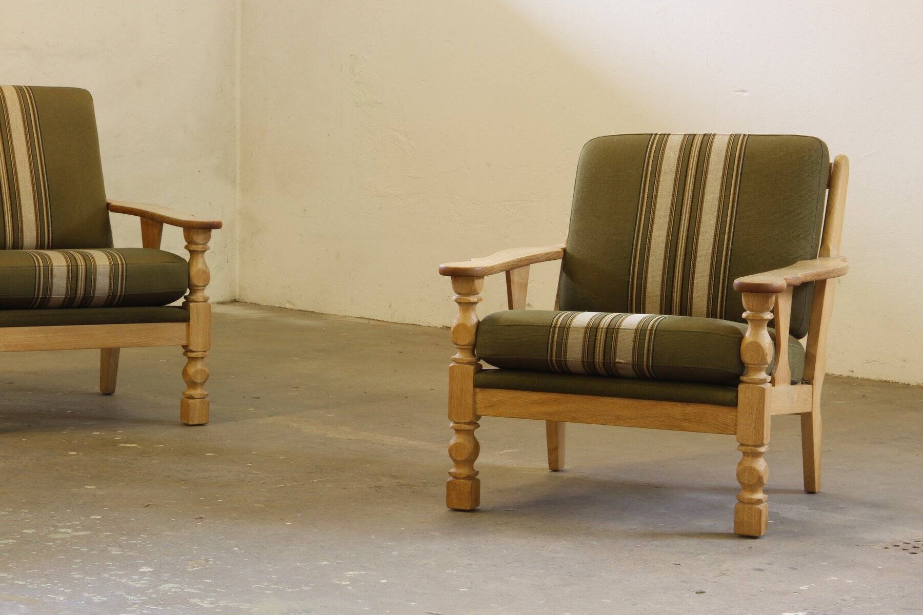 Vintage Danish light oak low back lounge chairs, 1960s, set of 2
