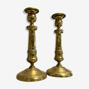Paire de chandeliers Empire en bronze doré vers 1850-1880