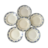 set of 6 flat plates Terre de Fer Moulins des Loups & Hamage green and blue late nineteenth