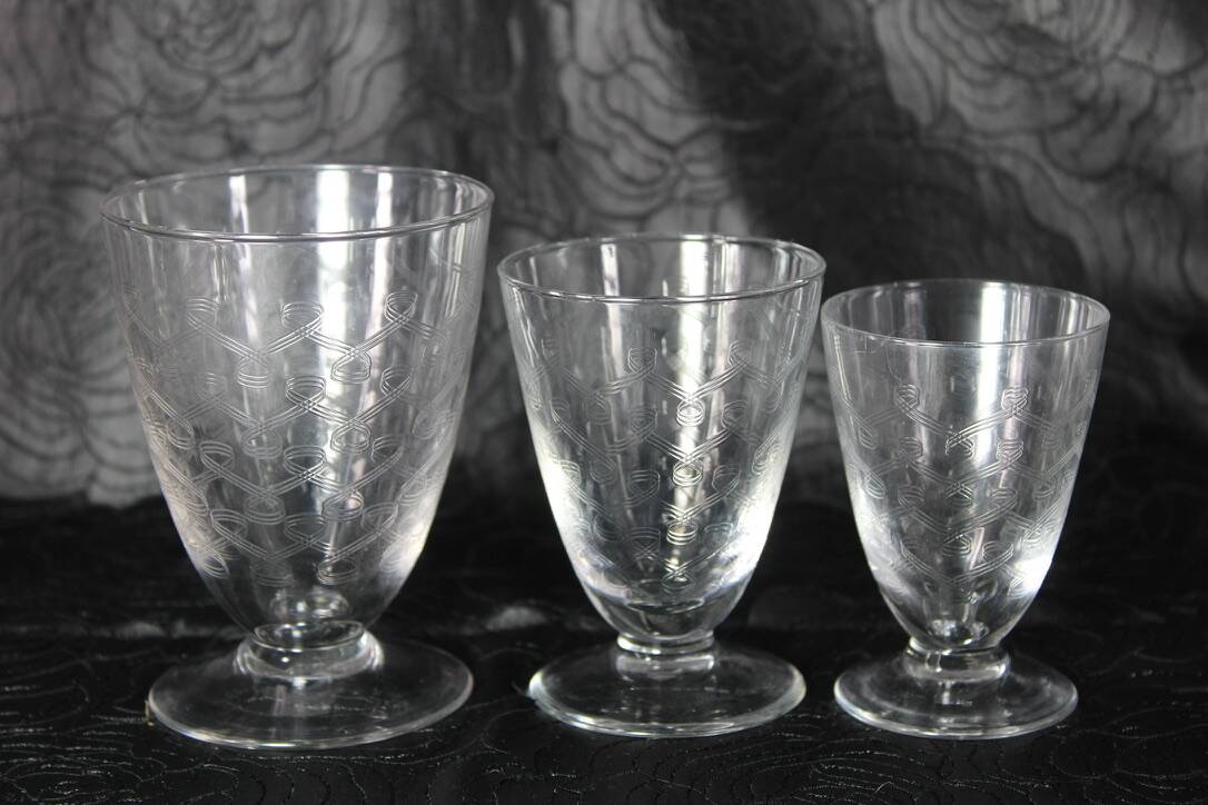 Verres cristal Art déco gravés France 1930 x24