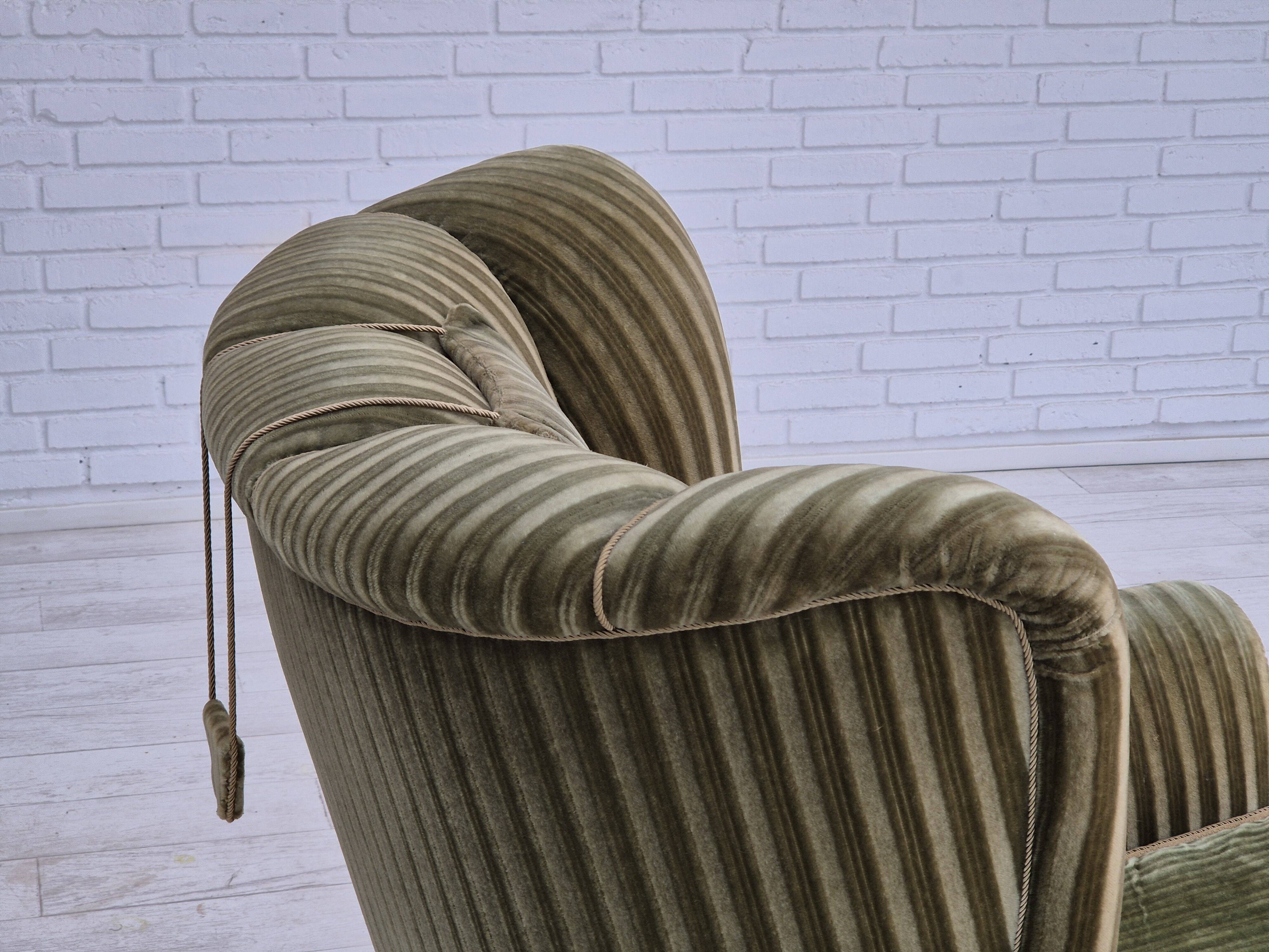 1960s, Danish highback relax armchair, original condition, green furniture velour.