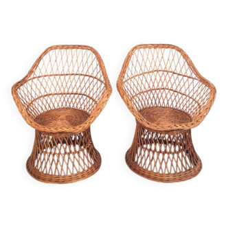 deux fauteuils vintage en rotin des années 60-70.