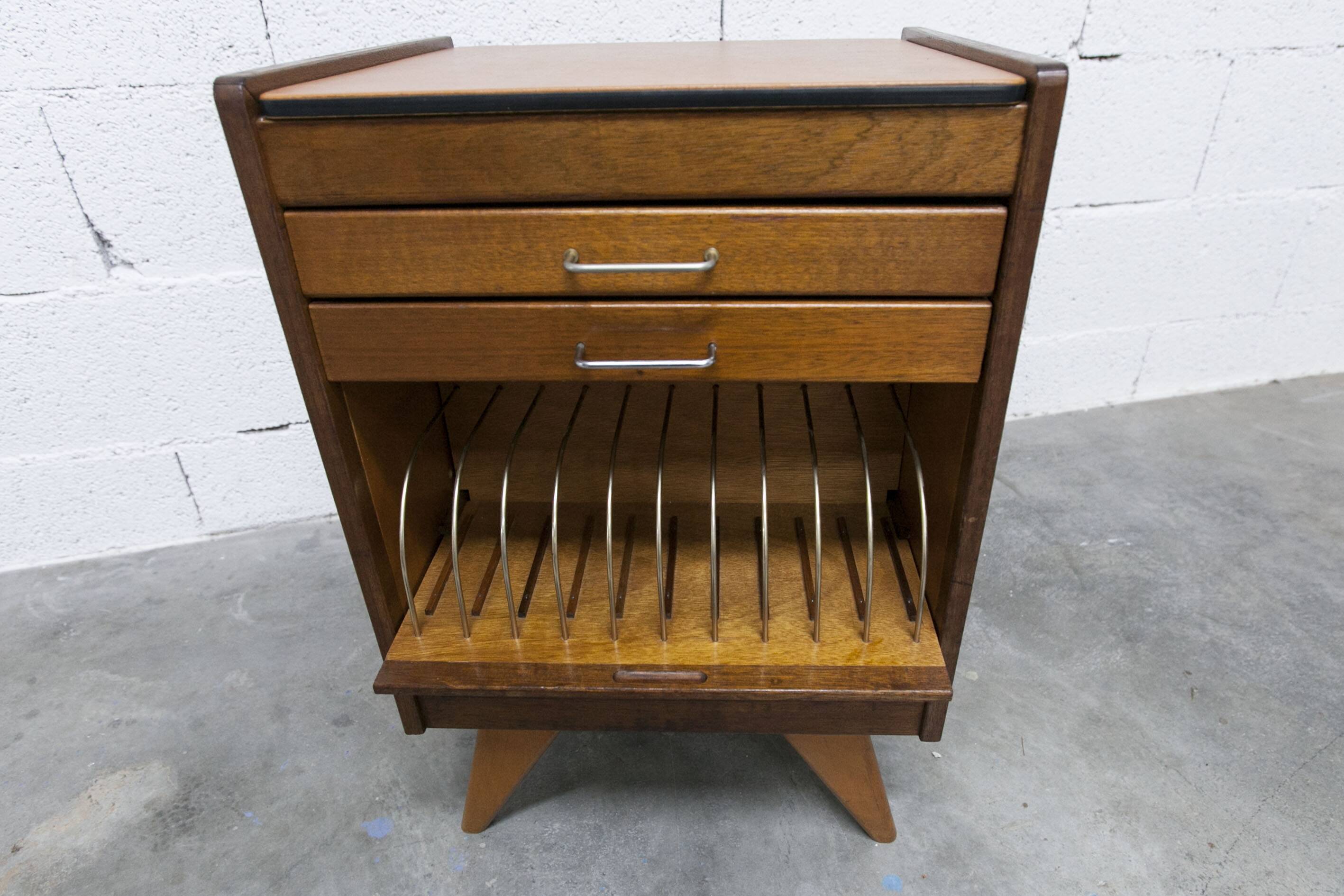 Unique 1960s bedside table with 15 complete games, compass legs, 1960s