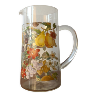 Carafe en verre vintage motif fleuri