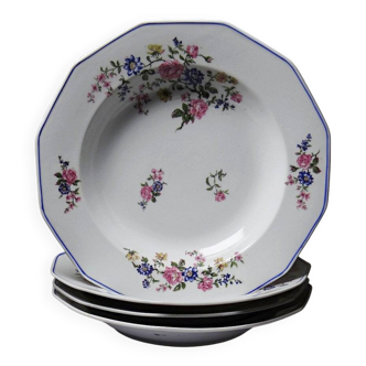 4 Bernardaud Limoges porcelain soup plates with floral decoration from the 1920s-1950s