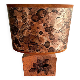 Signed lamp, terracotta base with original shade, Vintage – 1980