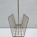 Magazine holder in golden metal and its handle is in bamboo, 1960 vintage