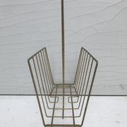Magazine holder in golden metal and its handle is in bamboo, 1960 vintage
