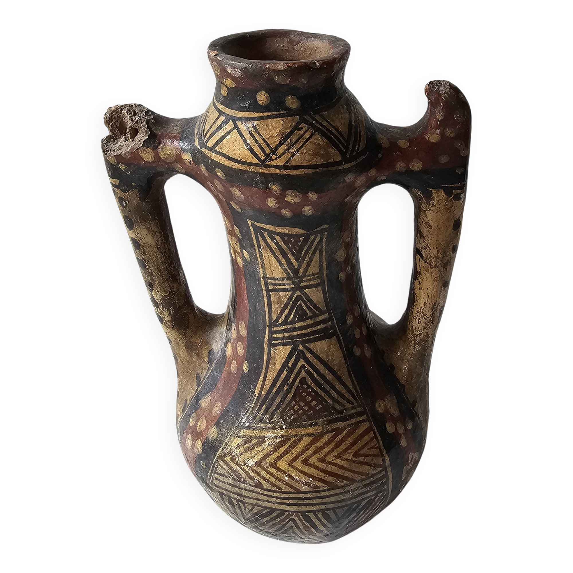 Kabyle Algerian pottery oil jar with polychrome geometric decorations