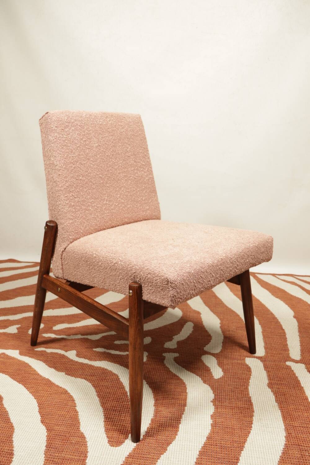 Vintage powder pink boucle armchair 1970 renovated