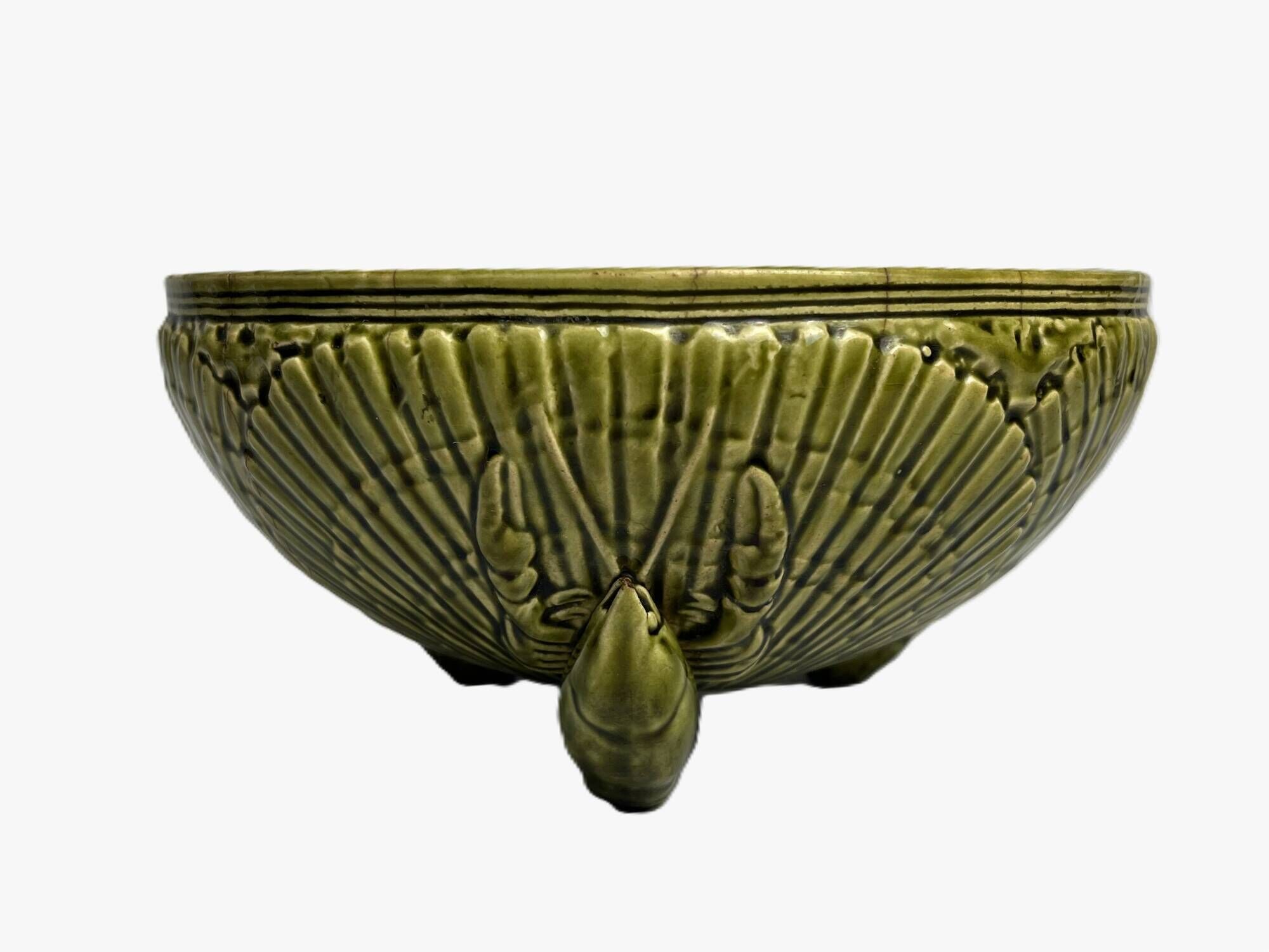 Art Nouveau, barbotine bowl Sarreguemines crayfish late 19th century